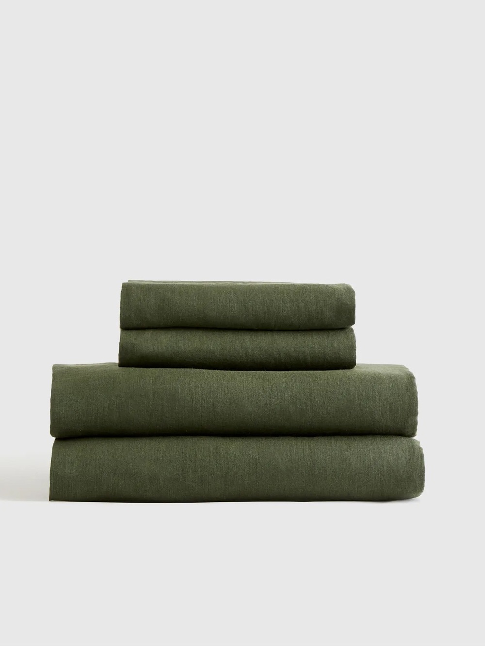 Like New Quince European Linen King Sheet Set with 2 King Shams - Pine